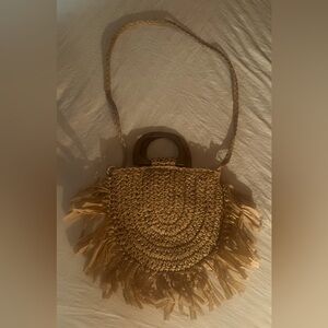 BOHO Woven Tan Fringe Handbag NWOT